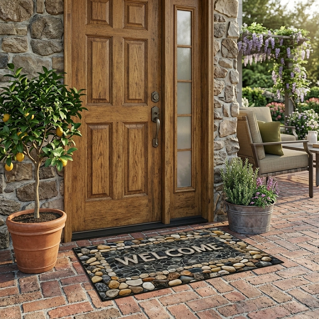 Elegant Stone Pattern Door Mat | Non-Slip, Machine Washable for Indoor & Outdoor Use 3