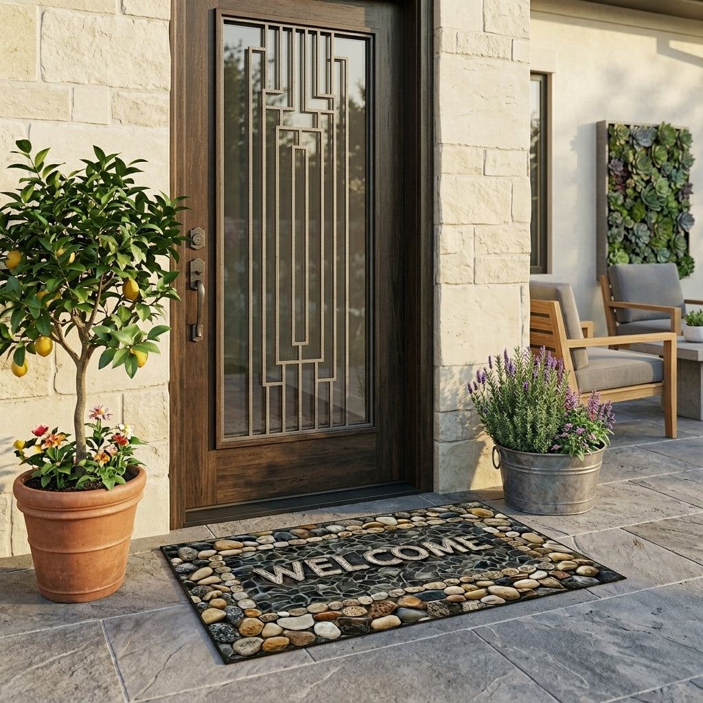 Elegant Stone Pattern Door Mat | Non-Slip, Machine Washable for Indoor & Outdoor Use 2