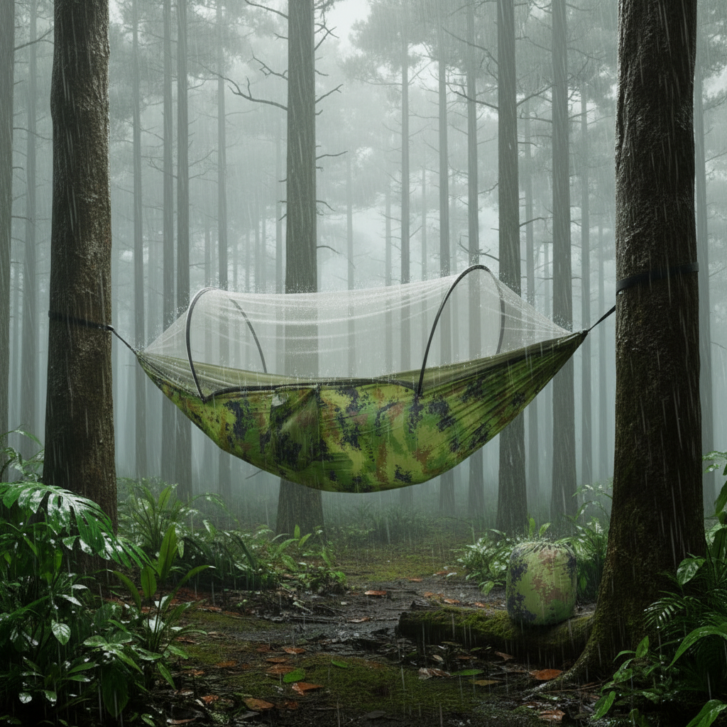Outdoor Bliss | Camping Hammock for 2 with Integrated Mosquito Net | Lightweight Parachute Fabric for Easy Setup 4