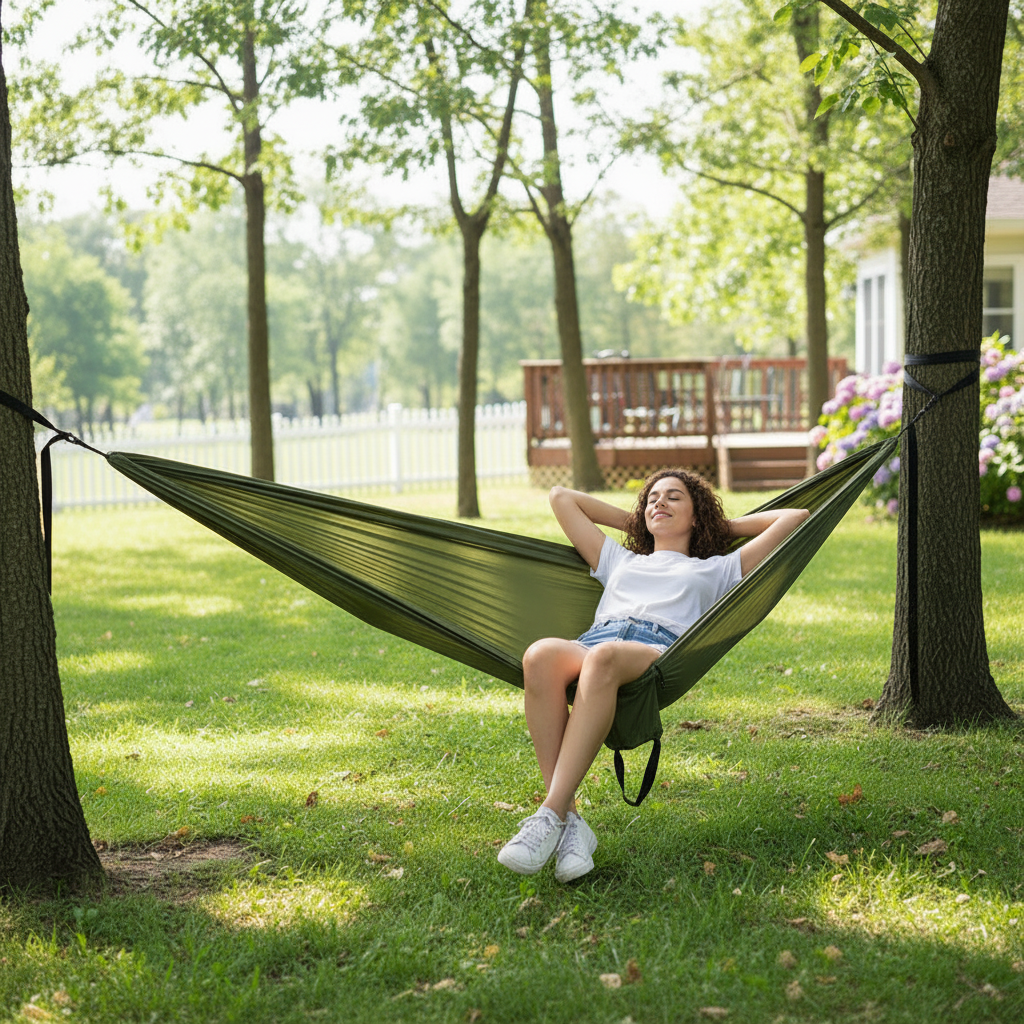 Outdoor Haven | Lightweight Camping Hammock with Straps & Storage Bag | Perfect for Beach Picnics and Hiking Adventures 5