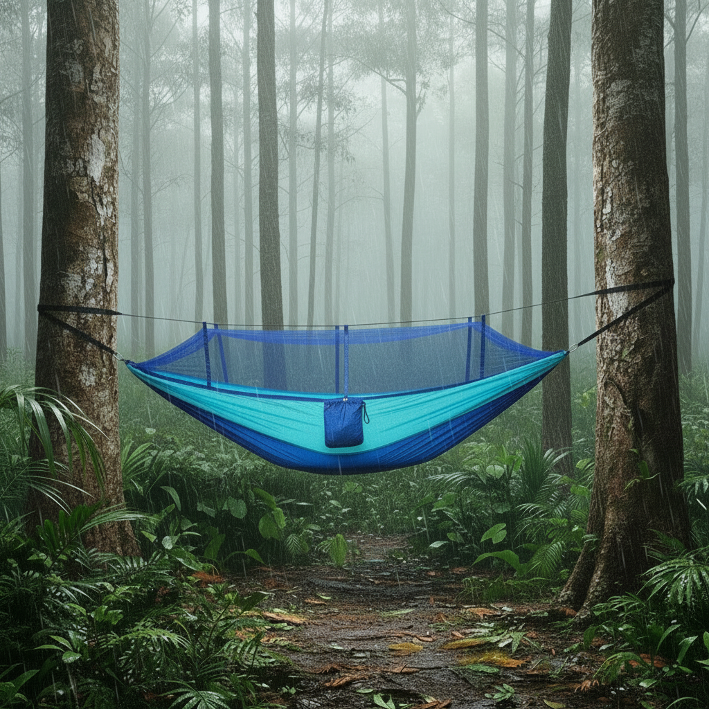 Outdoor Bliss | Camping Hammock for 2 with Integrated Mosquito Net | Lightweight Parachute Fabric for Easy Setup 6