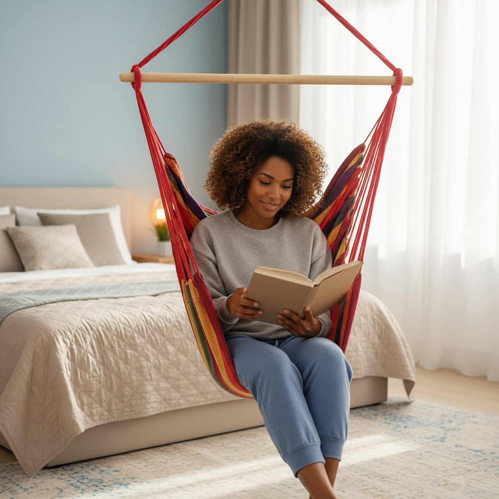 Thickened Canvas Hammock Striped Anti-Rollover Outdoor Swing Chair 1