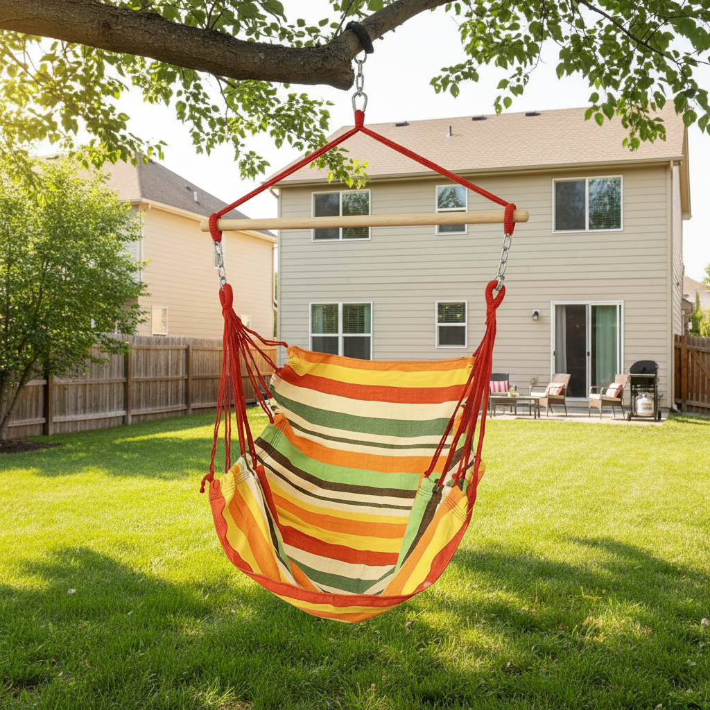 Thickened Canvas Hammock Striped Anti-Rollover Outdoor Swing Chair 2