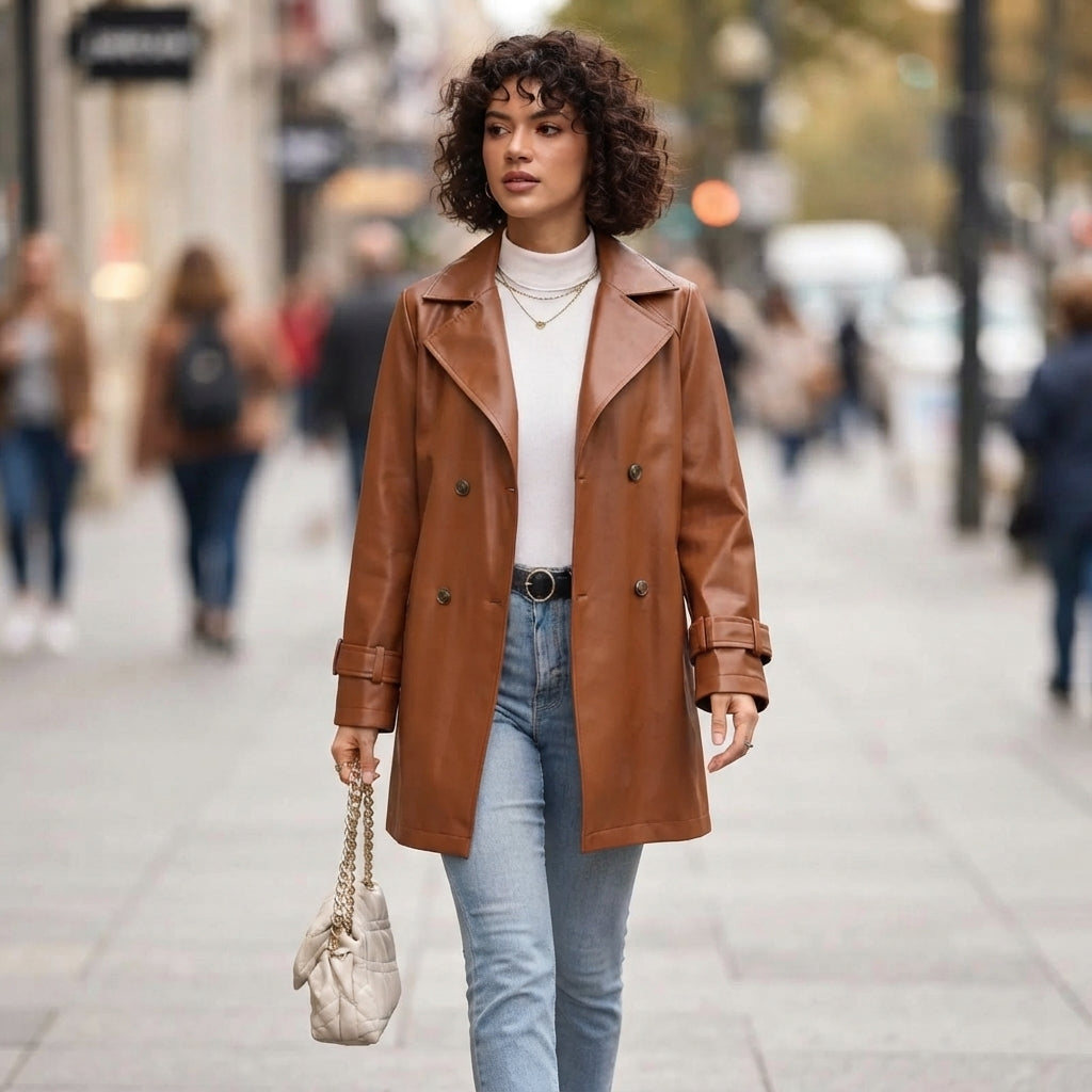 Retro Double-Breasted PU Leather Jacket 1