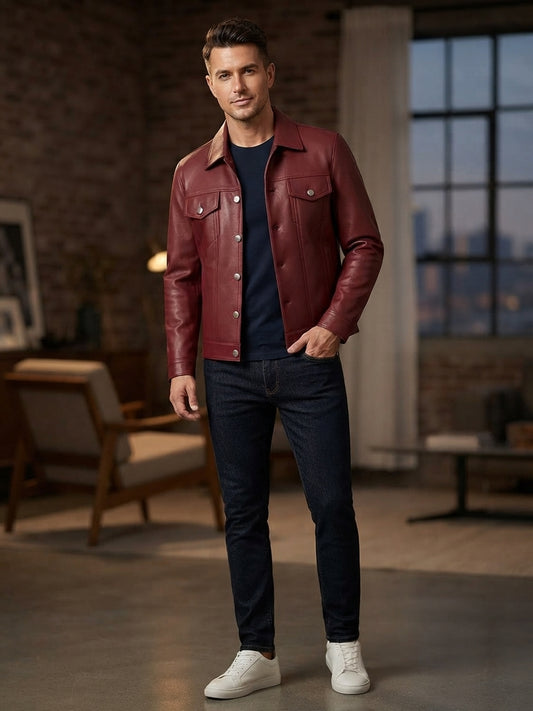 Mens PU Leather Notch Lapel Jacket 1