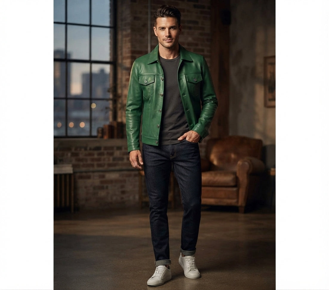 Mens PU Leather Notch Lapel Jacket 5