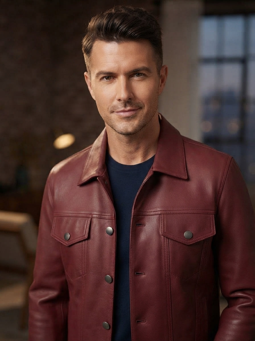 Mens PU Leather Notch Lapel Jacket 3