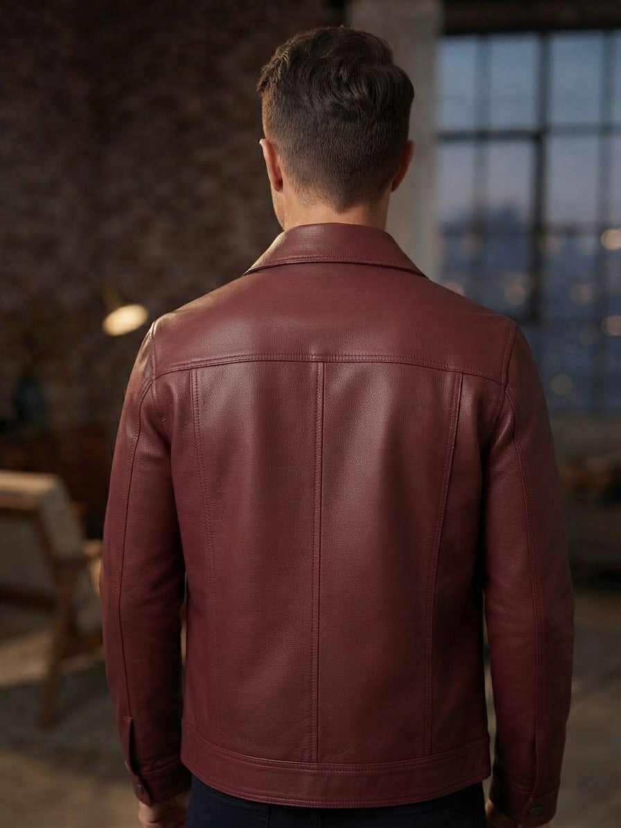 Mens PU Leather Notch Lapel Jacket 2