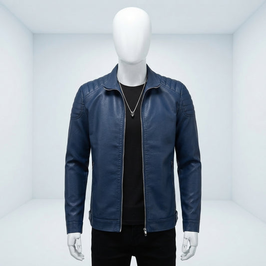 Mens PU Leather Jacket Stand Collar Slim Fit Coat 1