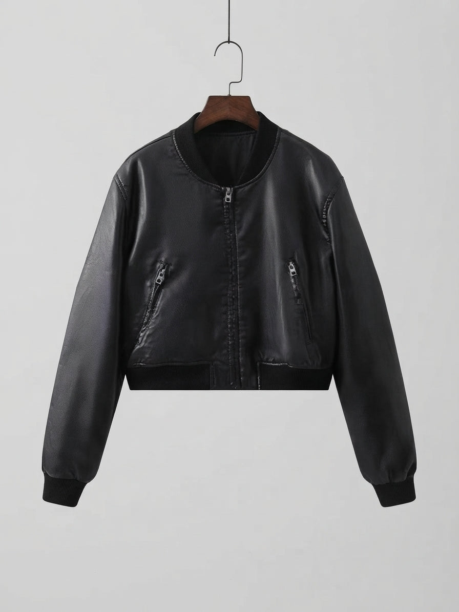 Womens PU Leather Biker Jacket 1
