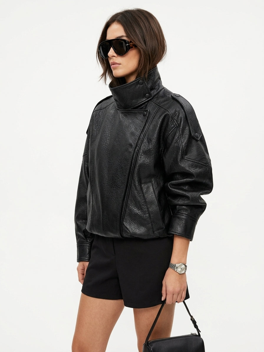 Womens Loose Fit PU Leather Jacket 5