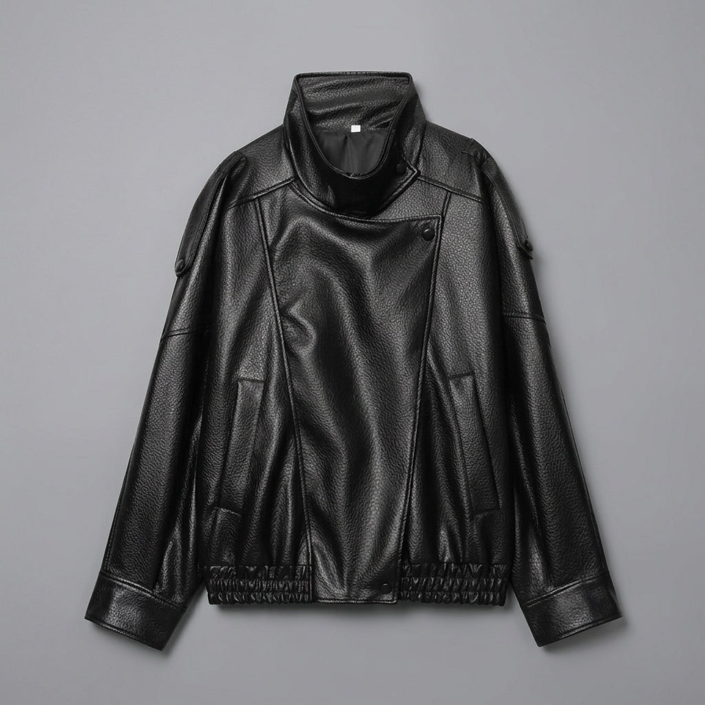 Womens Loose Fit PU Leather Jacket 3