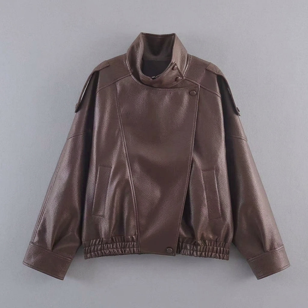 Womens Loose Fit PU Leather Jacket 2
