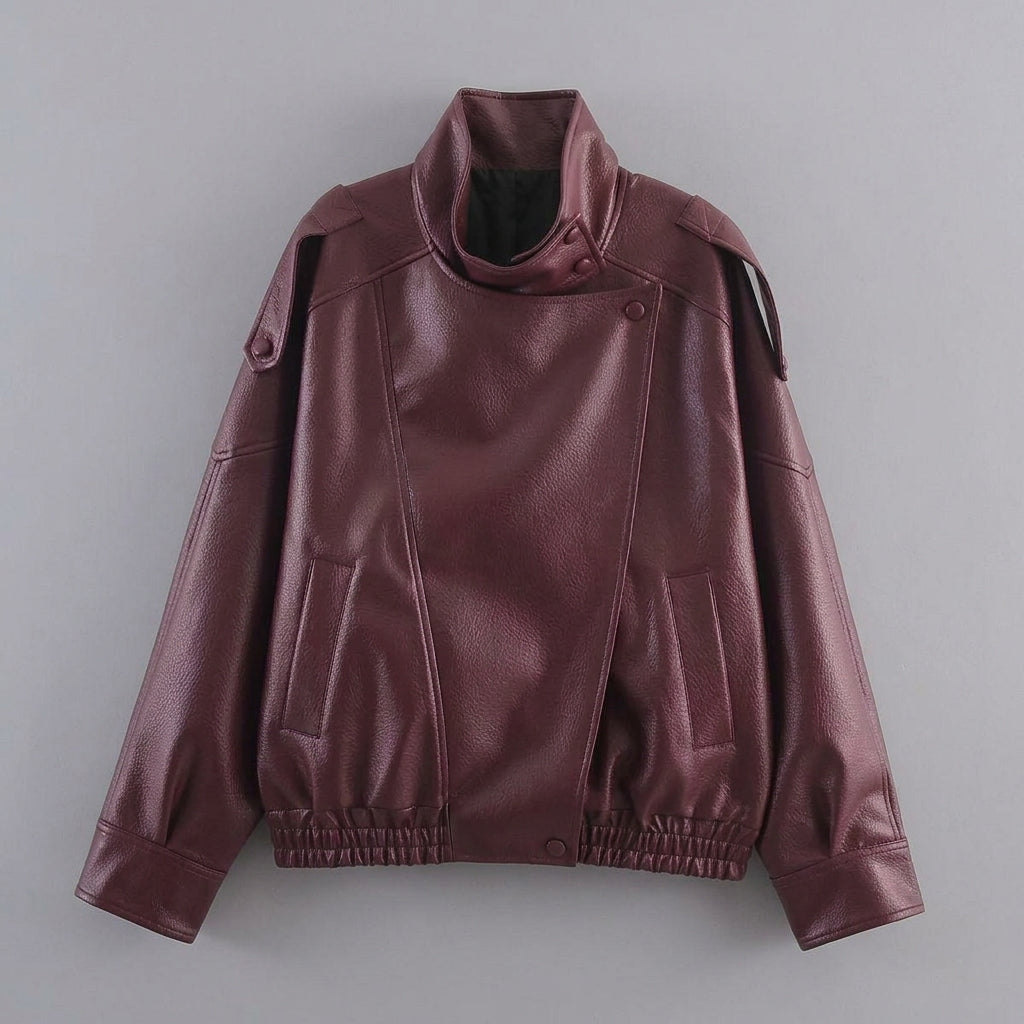 Womens Loose Fit PU Leather Jacket 1