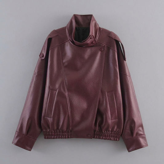 Womens Loose Fit PU Leather Jacket 1