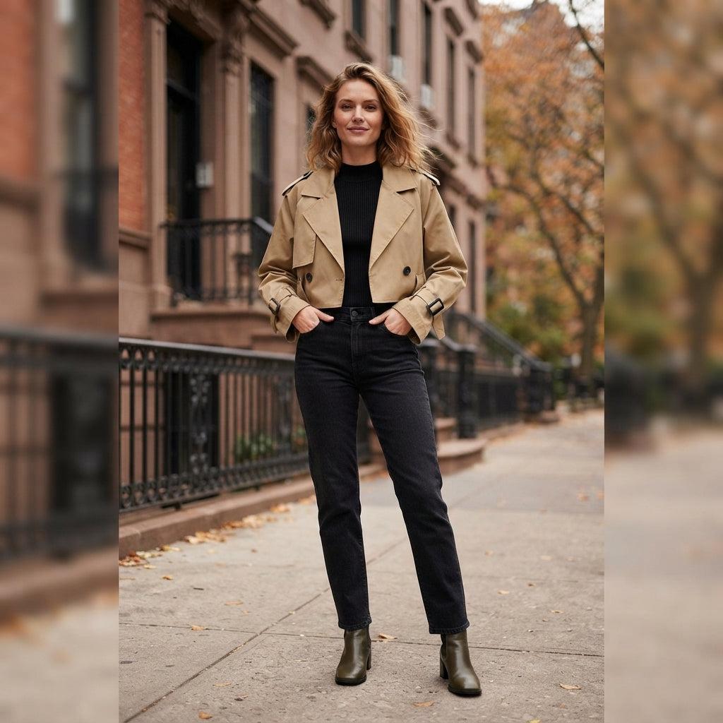 Chic Vintage | Womens Frayed Edge Cropped Trench Coat with Belted Design | Stylish Spring Outerwear for Effortless Fashion 3