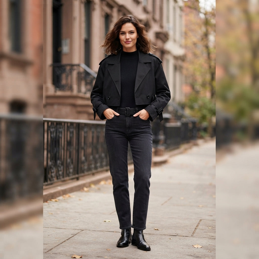 Chic Vintage | Womens Frayed Edge Cropped Trench Coat with Belted Design | Stylish Spring Outerwear for Effortless Fashion 1