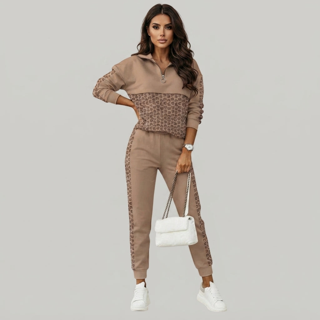 woman wearing a brown track suit