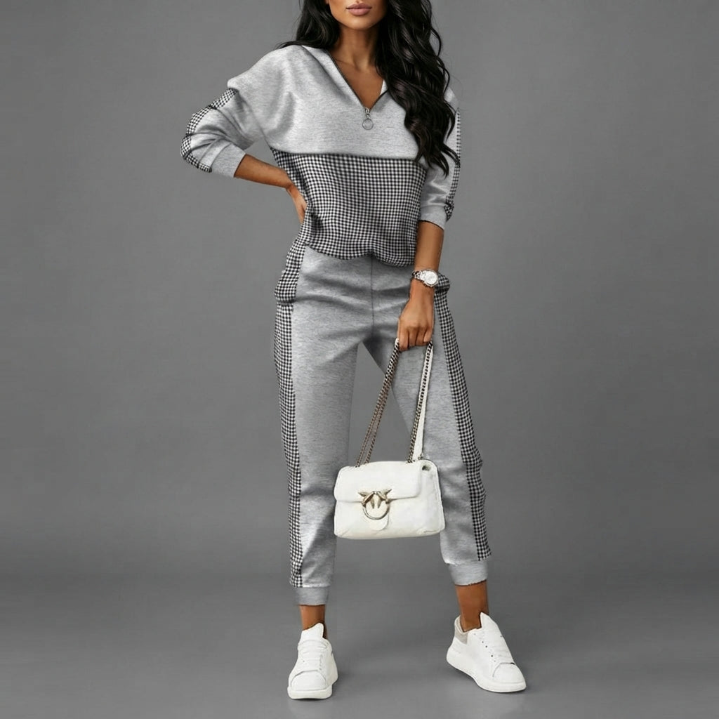 woman wearing a grey track suit