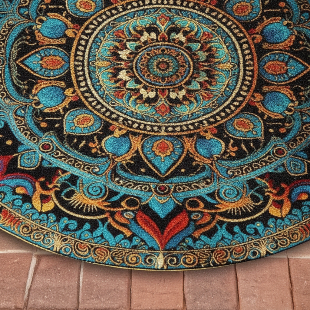 Bohemian Mandala | Semi-Circular Floor Mat with Non-Slip Design | Absorbent Carpet for Entrances and Living Rooms