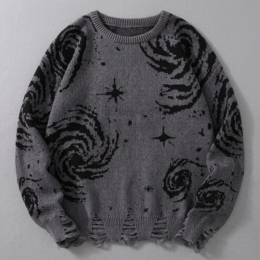 Gray sweater with black tiger pattern on a light gray background