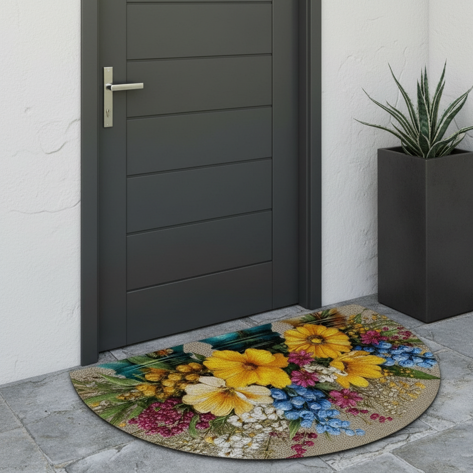 Semi-Circular Doormat With Wildflower Design 60x90cm 1