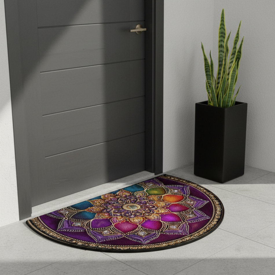 Mandala Collection | Semicircular Floor Mat with Vibrant Design | Machine Washable for Easy Care 2
