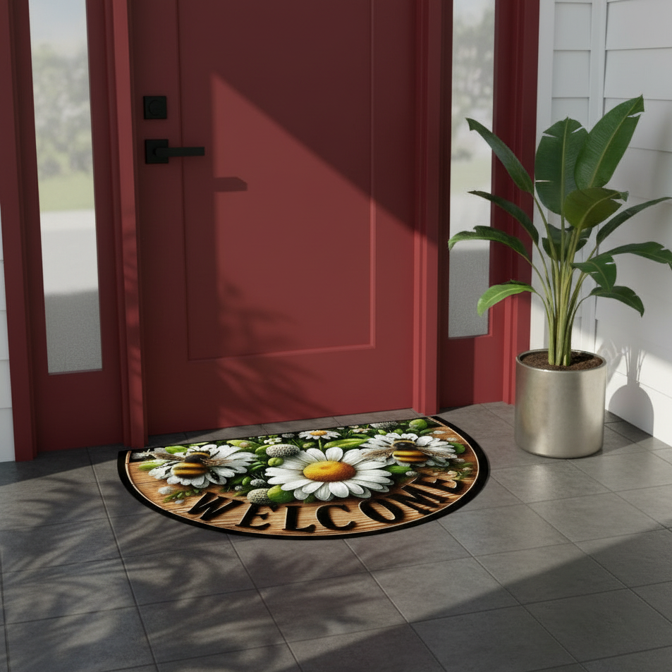 Flower Bee Theme Semi-Circular Door Mat 60x90cm 1