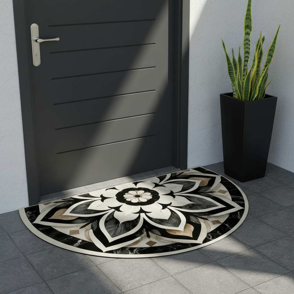 2D Flat Mandala Doormat Semi-Circular Polyester 40x60cm 2