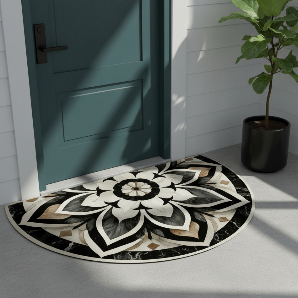 2D Flat Mandala Doormat Semi-Circular Polyester 40x60cm 4