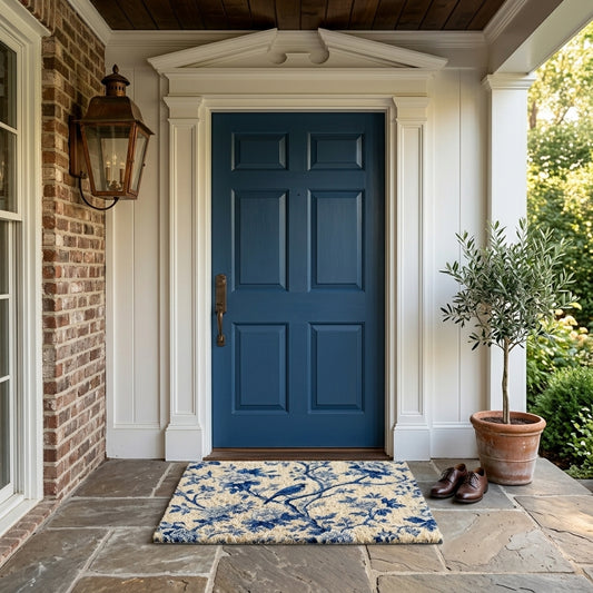 French Blue-White Felt Floor Mat Bird Flannel Non-Slip Rubber Base 1
