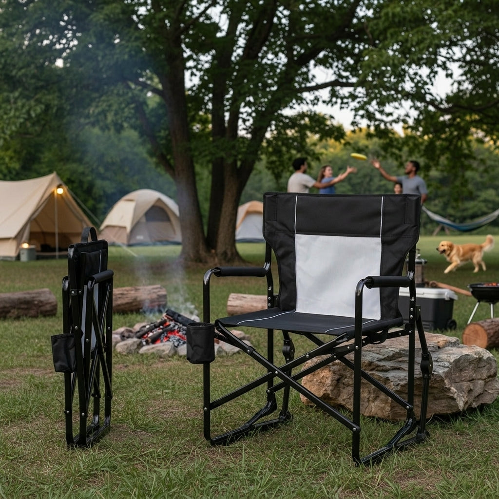 Outdoor Rocking Chair | Portable Folding Design with Breathable Mesh Back | Comfortable Seating for Camping and Relaxation 1