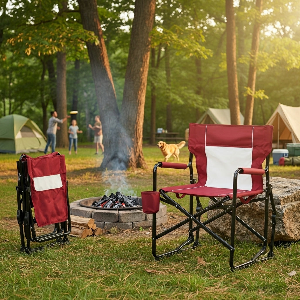 Outdoor Rocking Chair | Portable Folding Design with Breathable Mesh Back | Comfortable Seating for Camping and Relaxation 2