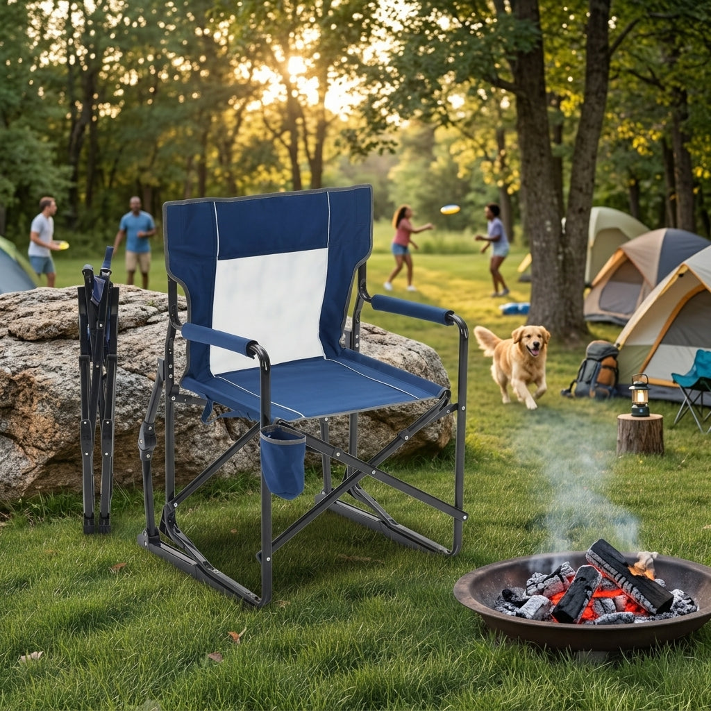 Outdoor Rocking Chair | Portable Folding Design with Breathable Mesh Back | Comfortable Seating for Camping and Relaxation 3