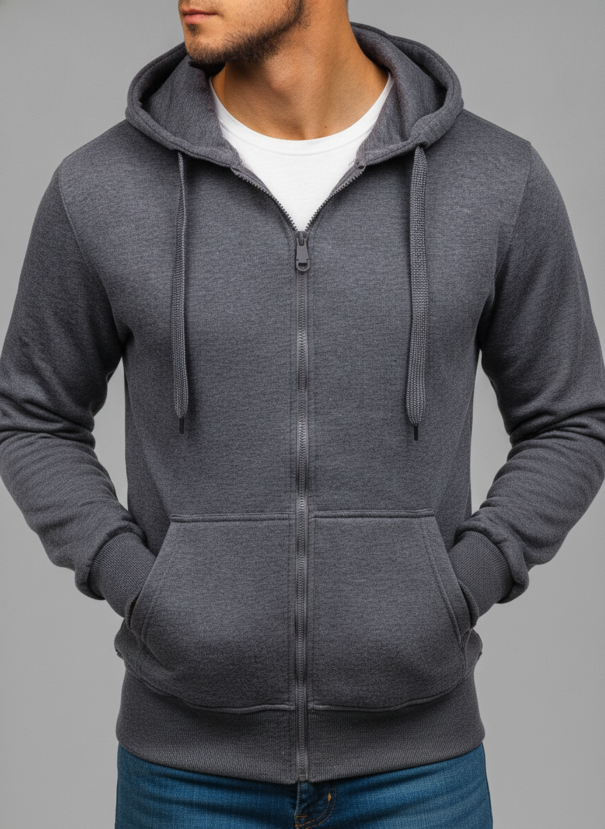Men’s Casual Hoodie Jacket | Solid Color Zipper Hoodie with decent thickness