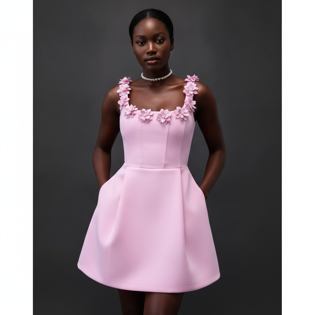 Charming Collection | Women's Dress with Floral Appliqués & Side Pockets | Effortless Summer Style
