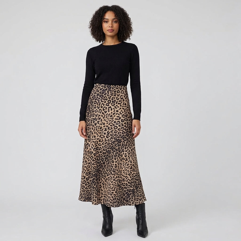 Women's Leopard Bow Satin Wrap Long Skirt