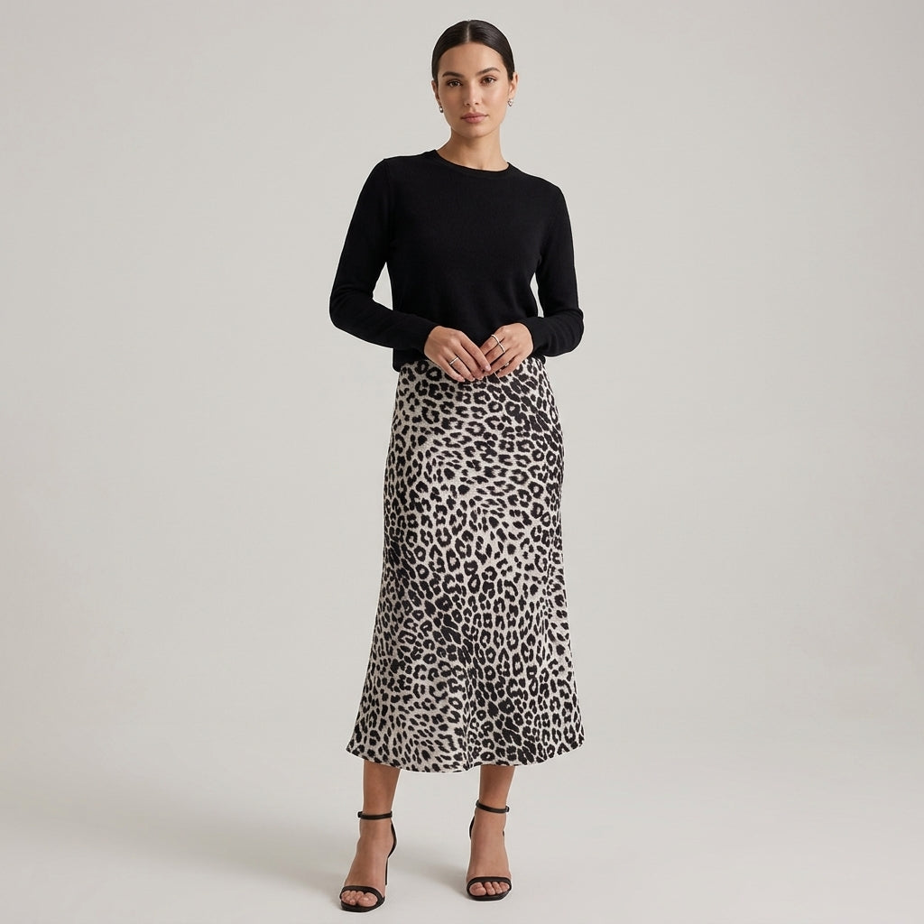 Women's Leopard Bow Satin Wrap Long Skirt