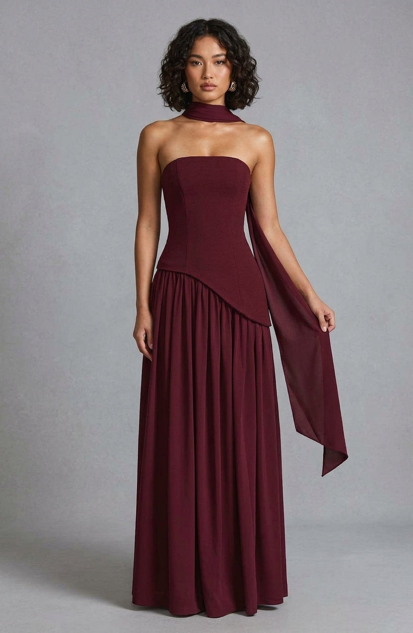 Elegant Strapless Maxi Dress with High Slit | Perfect for Summer Events