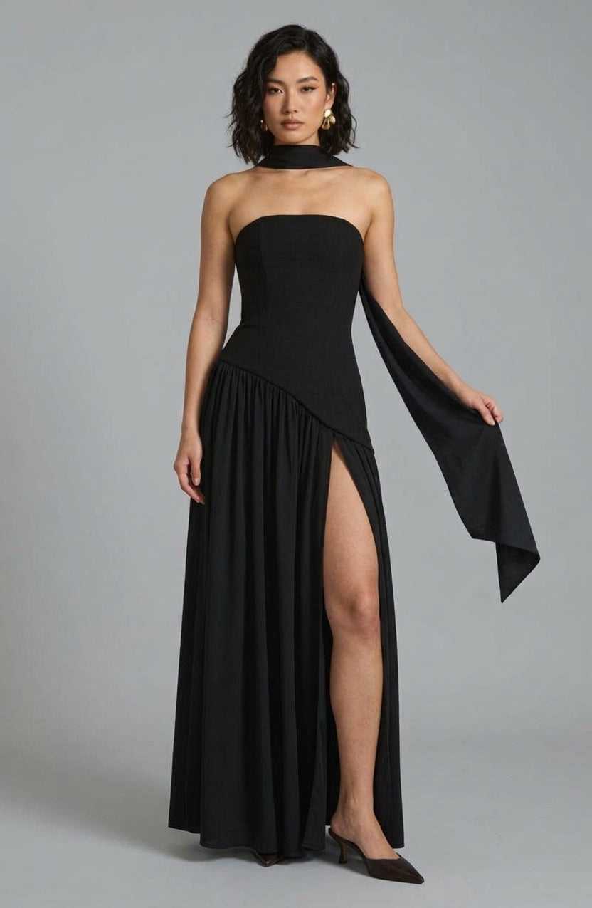 Elegant Strapless Maxi Dress with High Slit | Perfect for Summer Events