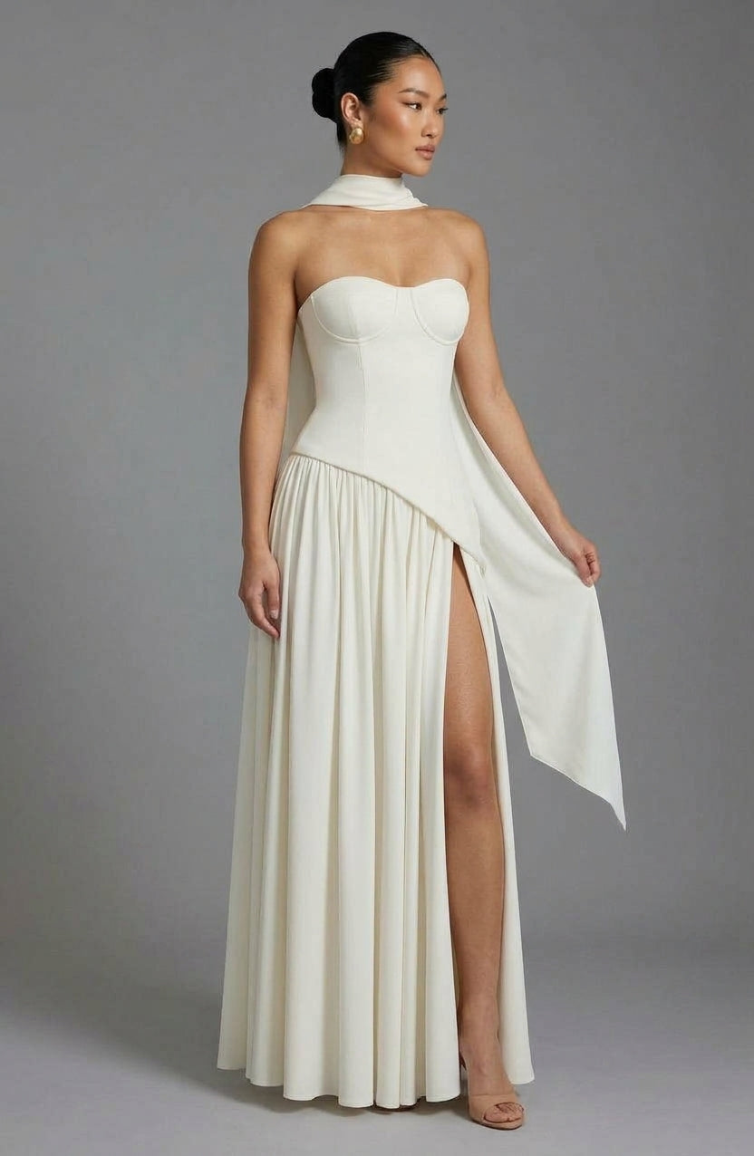 Elegant Strapless Maxi Dress with High Slit | Perfect for Summer Events