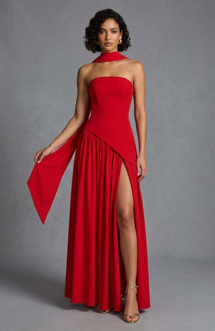 Elegant Strapless Maxi Dress with High Slit | Perfect for Summer Events
