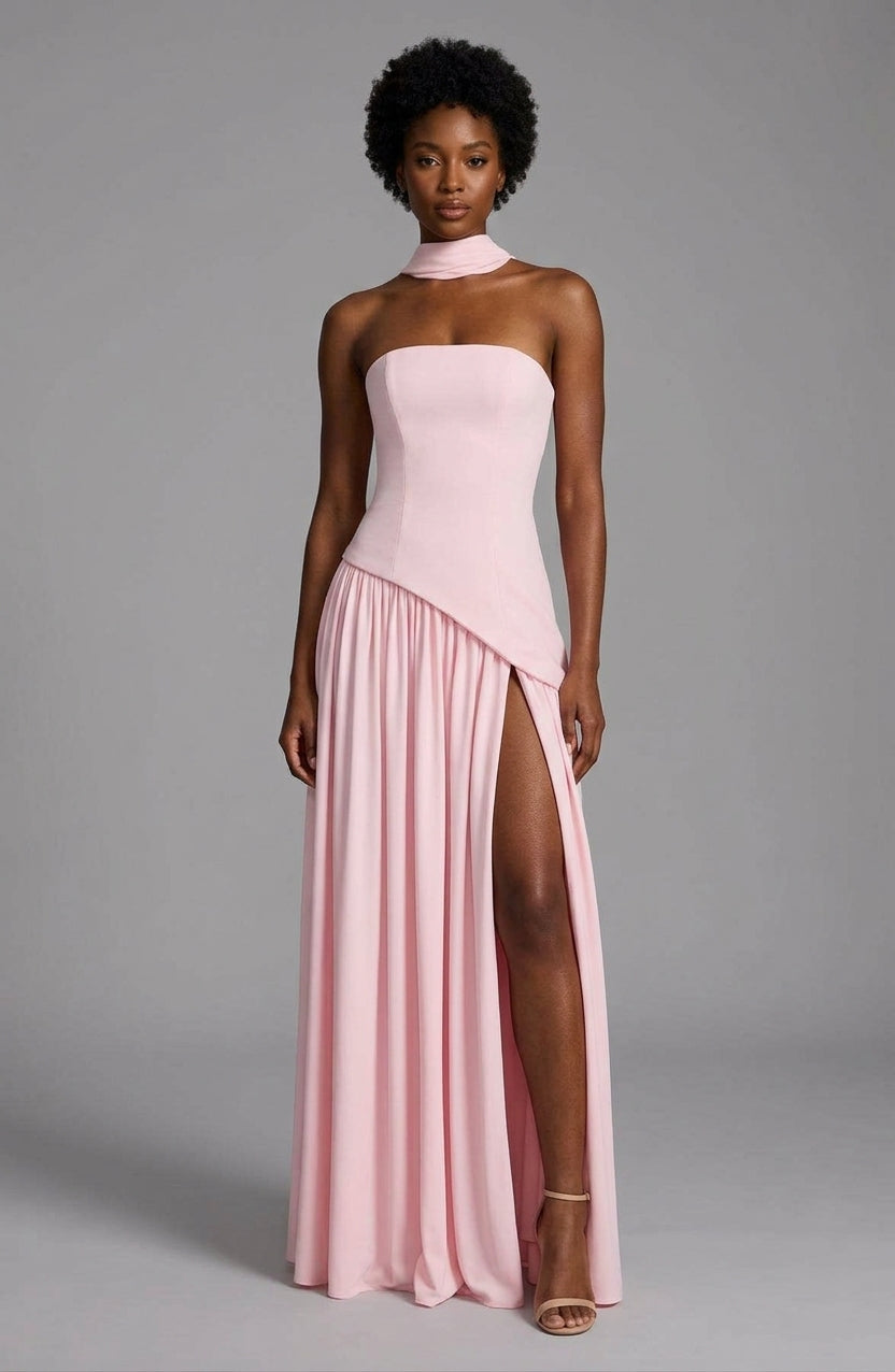 Elegant Strapless Maxi Dress with High Slit | Perfect for Summer Events
