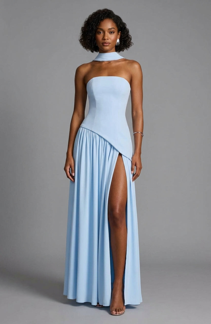 Elegant Strapless Maxi Dress with High Slit | Perfect for Summer Events