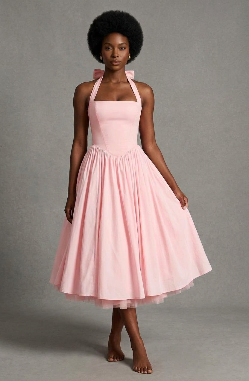 Elegant Esplendor | Wedding Guest Midi Dress with Fitted Bodice | Timeless Style for Bridal Moments