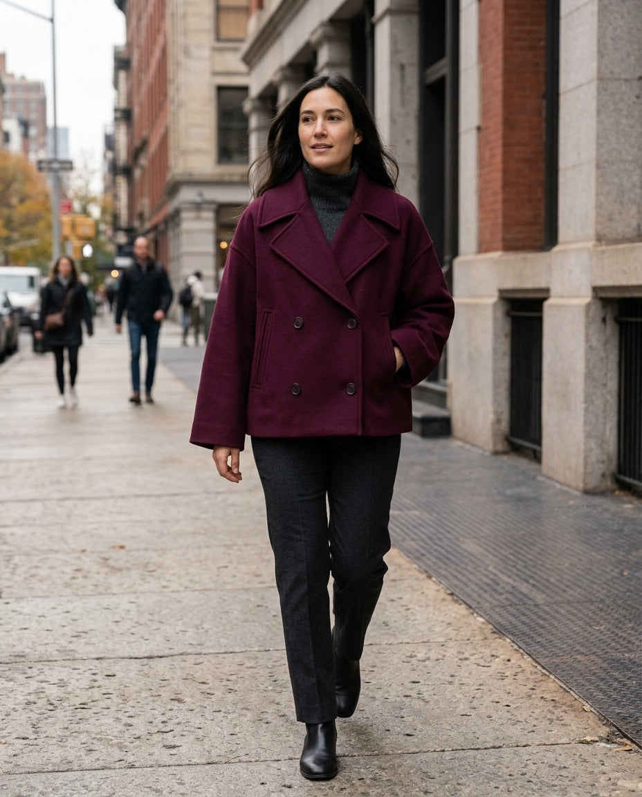 Chic Layering | Women's Short Wool Blend Jacket with Oversized Lapels | Stylish Cropped Design for Effortless Elegance
