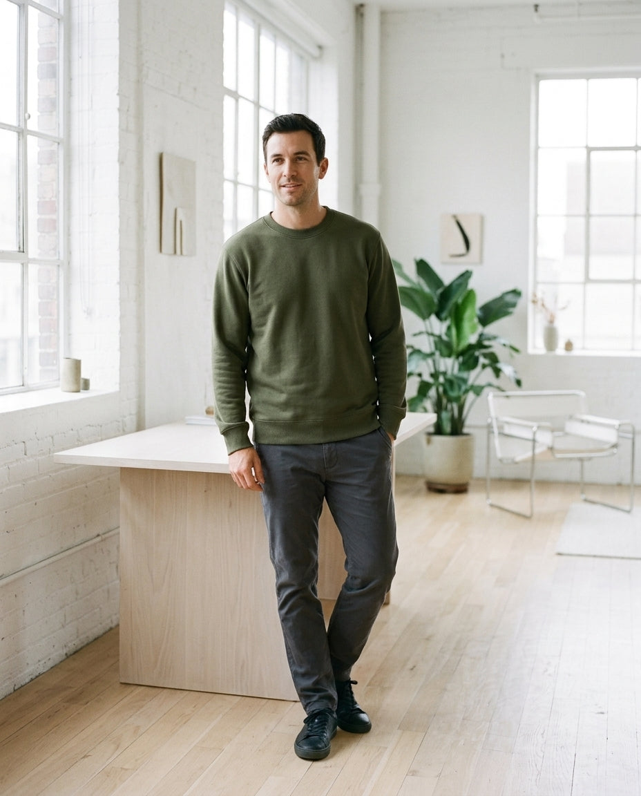Relaxed Fit Crewneck Sweatshirt for Men