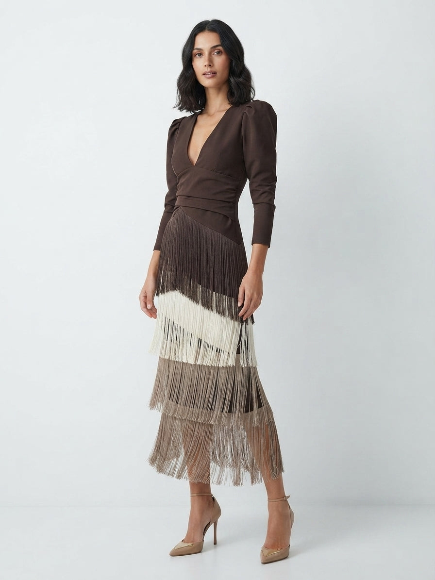 Elegant Maxi Dress | Dramatic Fringe Detail 2
