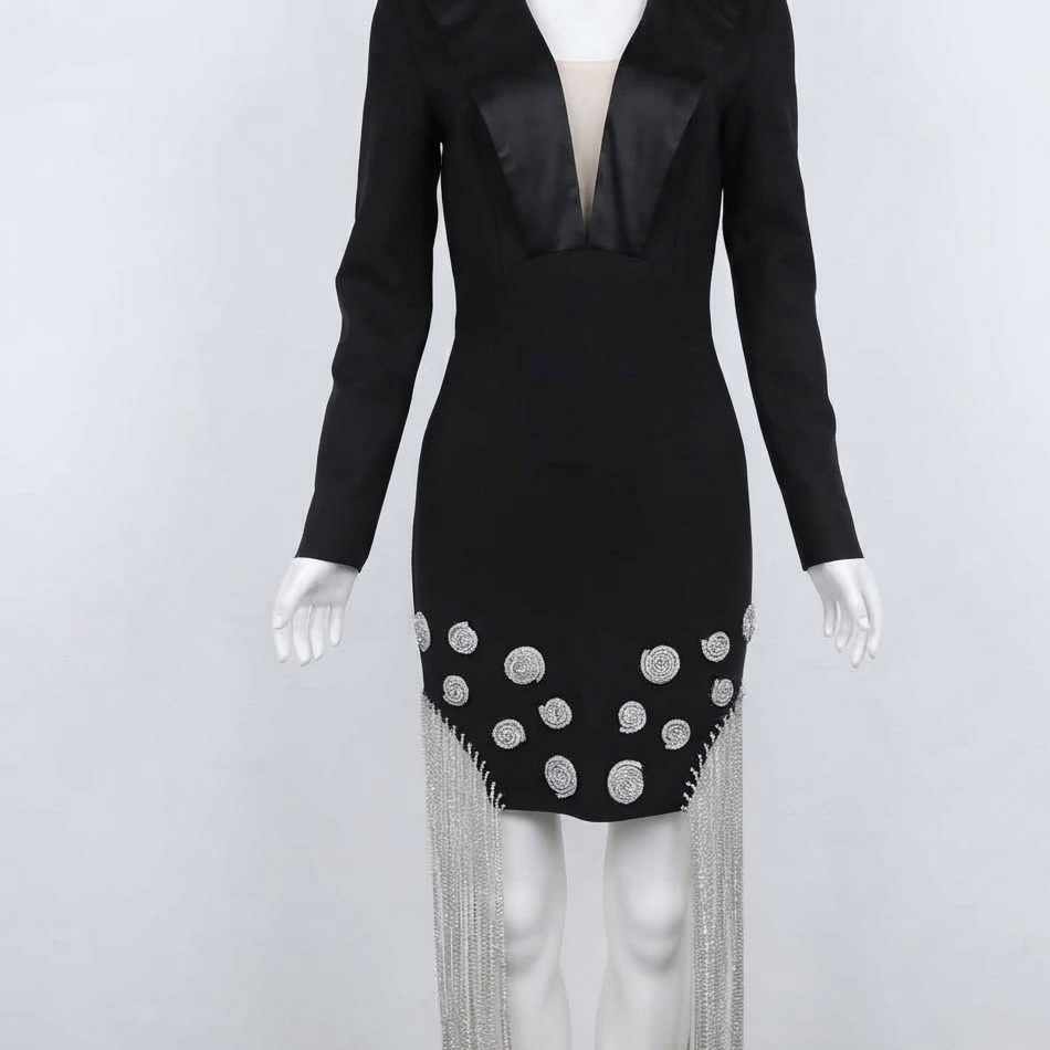 Elegant V-Neck Mini Dress with Shimmering Fringe Details for Glamorous Nights 4