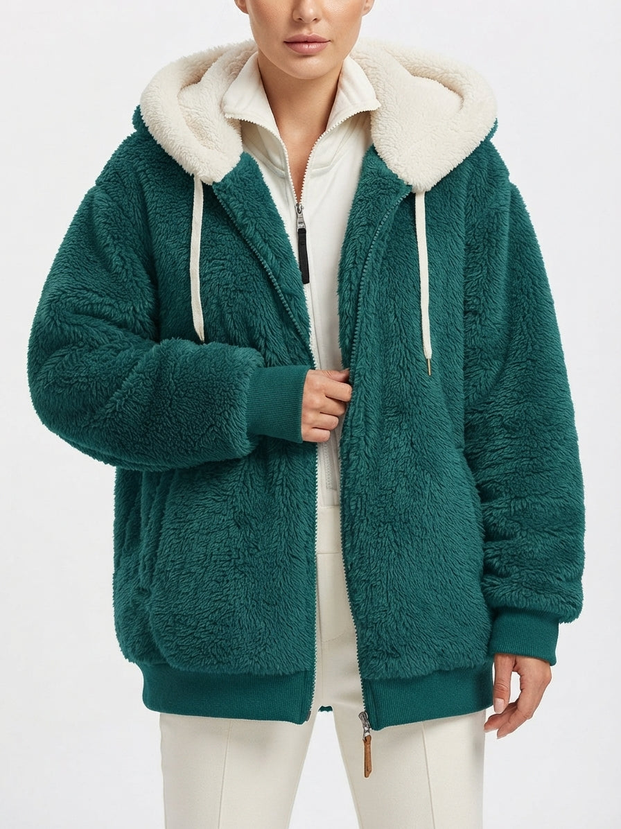 Chic Casual | Womens Fleece Jacket with Hood & Zipper 2
